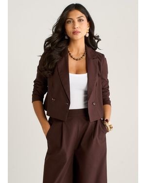 Gini London Double Breasted Linen Jacket - Brown