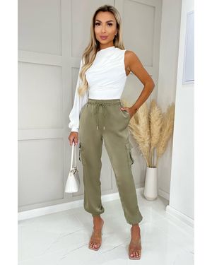 AX Paris Satin Cuffed Cargo Trousers - Green