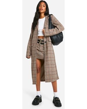 Boohoo Tall Check Wool Look Longline Coat - Natural