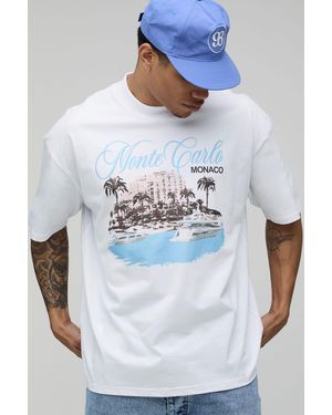 BoohooMAN Oversized Monte Carlo Print T-Shirt Cotton - White