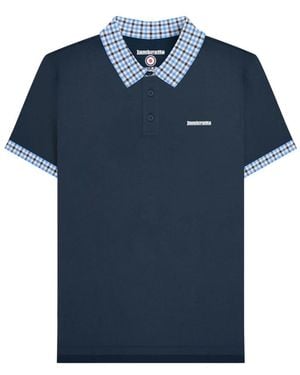 Lambretta Gingham Collar Big & Tall Polo Shirt Cotton - Blue
