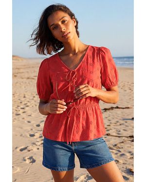 D.u.s.k Puff Sleeve Broderie Top - Red