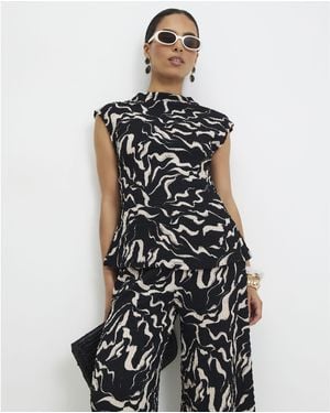 River Island Petite Abstract Print Top - Black