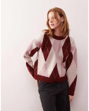 Reclaimed Vintage Oversized Argyle Knitted Jumper - Pink