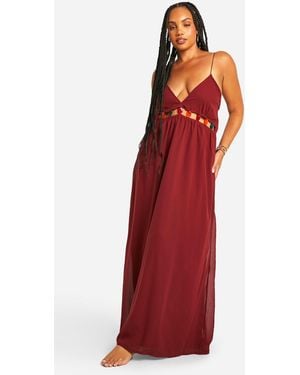 Boohoo Plus Beaded Beach Maxi Dress - Red