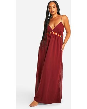 Boohoo Plus Beaded Beach Maxi Dress - Red