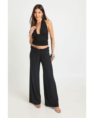Boohoo Twist Waist Wide Leg Trouser - Black