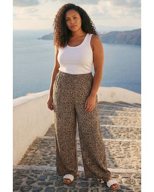 Roman Curve Textured Animal Print Wide Leg Trousers - Blue