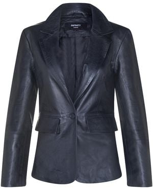 Infinity Leather One Button Blazer Jacket-Newhaven - Blue