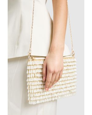 Boohoo Pearl Detail Zip Top Clutch Bag & Chain - White