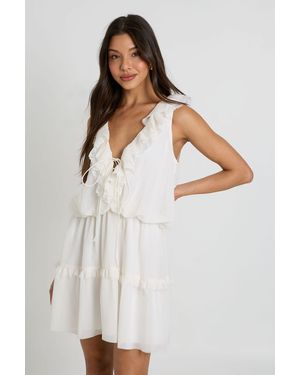 Boohoo Chiffon Ruffle Detail Skater Dress - White