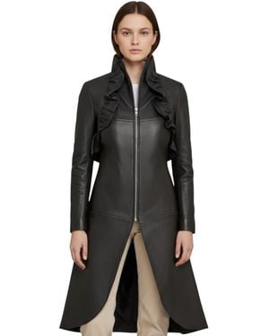 Infinity Leather Goth High Collar Victorian Flare Tailcoat - Black