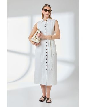 PRINCIPLES Button Front Linen Column Shirt Dress - White