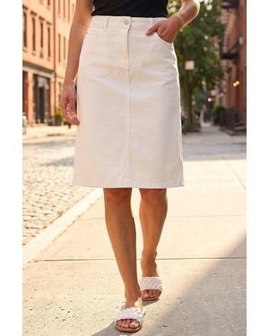 Roman Cotton Denim Stretch A Line Skirt - White