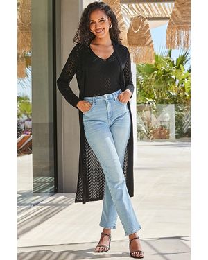 Sosandar Chevron Knit Pointelle Cardigan - Green