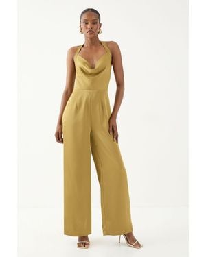 MissPap Satin Cowl Halter Neck Jumpsuit - Green