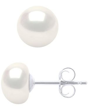 Ateliers Saint Germain Earrings Of 925 And Real Cultured Freshwater Pearls Button 7-8 Mm - White