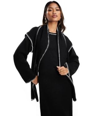 Kaiia Exclusive Contrast Stitch Scarf Detail Maxi Jumper Dress - Black