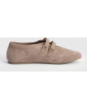 Oasis Terrie Faux Suede Double Strap Mary Jane Ballet Trainers - Brown