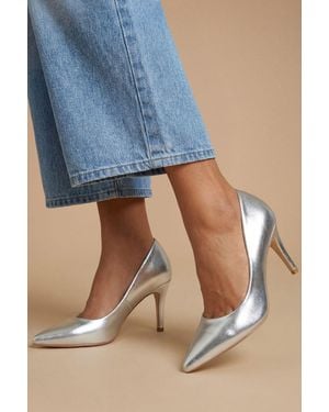 Oasis Keira Faux Metallic Leather High Heel Court Shoes - Blue