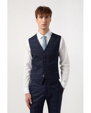 Antique Rogue Single Breasted Five Button V-Neck Slim Fit Suit Waistcoat - Blue