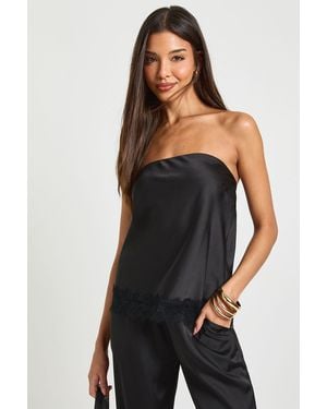 Boohoo Satin Lace Contrast Loose Fit Bandeau - Black