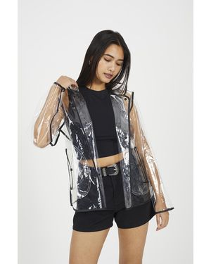 Brave Soul Multi Clear Hooded Festival Rain Mac With Contrasting Binding - Multicolour