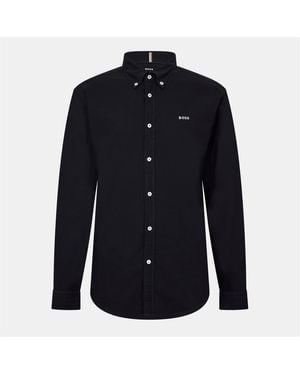 BOSS Embroidered Collared Neck Button Down Long Sleeve Shirt - Blue