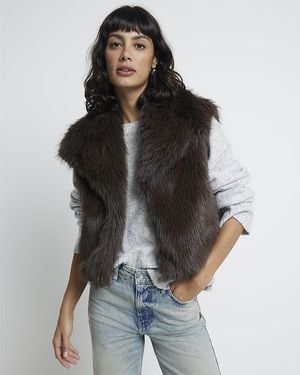 River Island Crop Gilet Faux Fur - Black