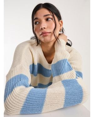 Pink Vanilla Soft Striped Knit Jumper - Blue
