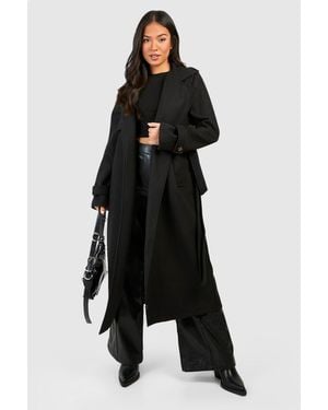 Boohoo Petite Belted Wool Look Trench - Black