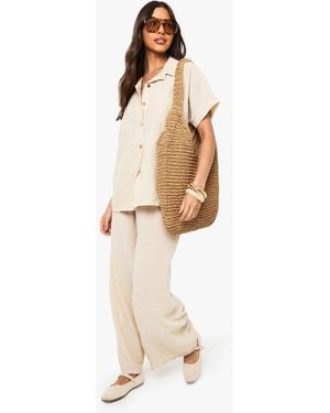 Boohoo Woven Short Sleeve Shirt & Trouser Co-Ord - Natural