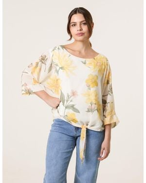 Blue Vanilla Floral Chiffon Batwing Blouse - Blue