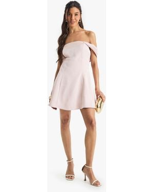 Boohoo Satin Bardot Skater Mini Dress - Pink