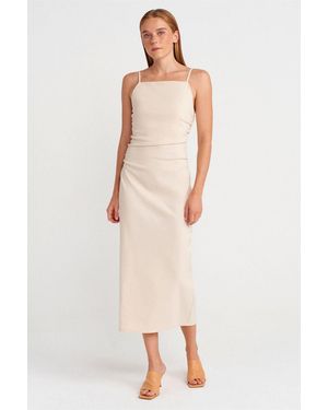 Dilvin Sleeveless Bodycon Midi Dress - Natural