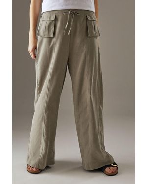 Warehouse Peach Satin Utility Pocket Wide Leg Trousers - Brown