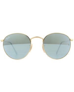 Ray-Ban Sunglasses Round Flat Lenses 3447N 001/30 Shiny Flash Mirror 50Mm Metal - Brown