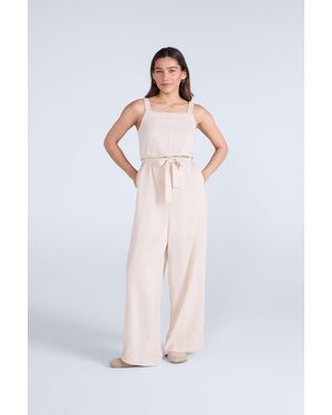 Mountain Warehouse 'Becca' Linen Jumpsuit Casual Wide Leg Lightweight Tie Waist Outfit Lyocell - White