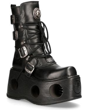 New Rock Metallic Leather Neptuno Gothic Boots-373-S2 - Black