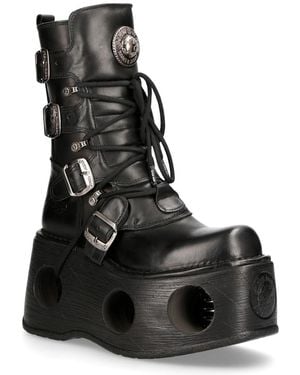 New Rock Metallic Leather Neptuno Gothic Boots-373-S2 - Black