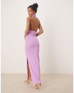 Vila Textured Cowl Neck Low Back Maxi Dress - Pink