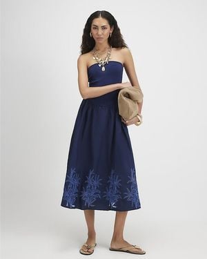 River Island Midi Dress Bandeau Cotton Embroidered - Blue