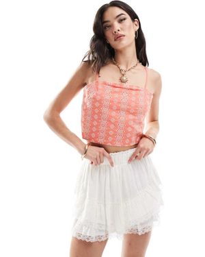Pieces Broderie Tie Back Crop Cami Top - White