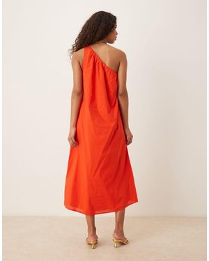 Nobody's Child One Shoulder Asymmetric Trapeze Midi Dress - Red