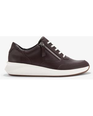 Clarks Un Rio Zip Burgundy Leather Trainers - Brown