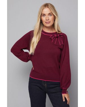 Wallis Petite Tipped Bow Neck Jumper - Red