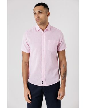 Kensington Eastside Dog Tooth Print Short Sleeve Shirt With Collar And Chest Pocket - White