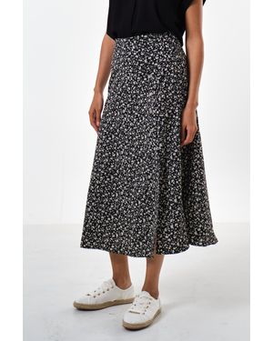 Louche Barney Floral 11 Print Midi Skirt - Black