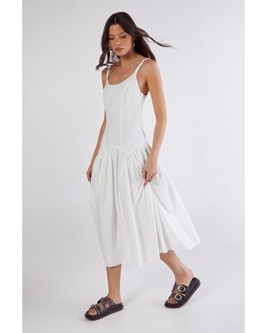 Nasty Gal Linen Mix Drop Waist Seamed Midi Dress - White