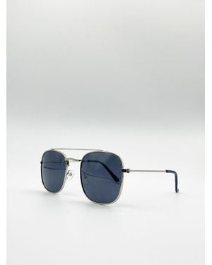 SVNX Aviator Style Double Bridge Sunglasses - White